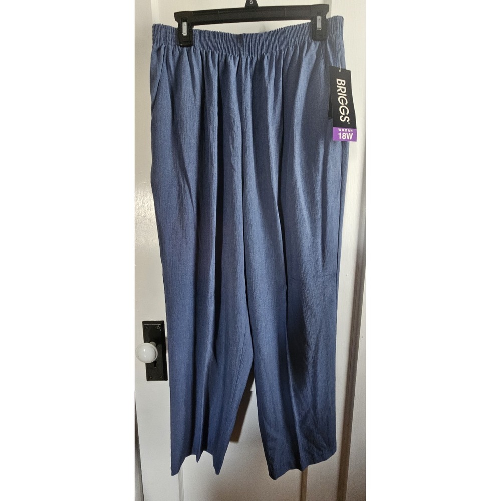 NWT BRIGGS woman Sz‎ 18WP blue pull on pants elastic waist band pockets